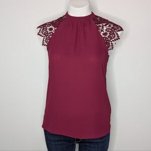 Express Maroon Red Lace Cap Sleeve Halter Tank Top XS